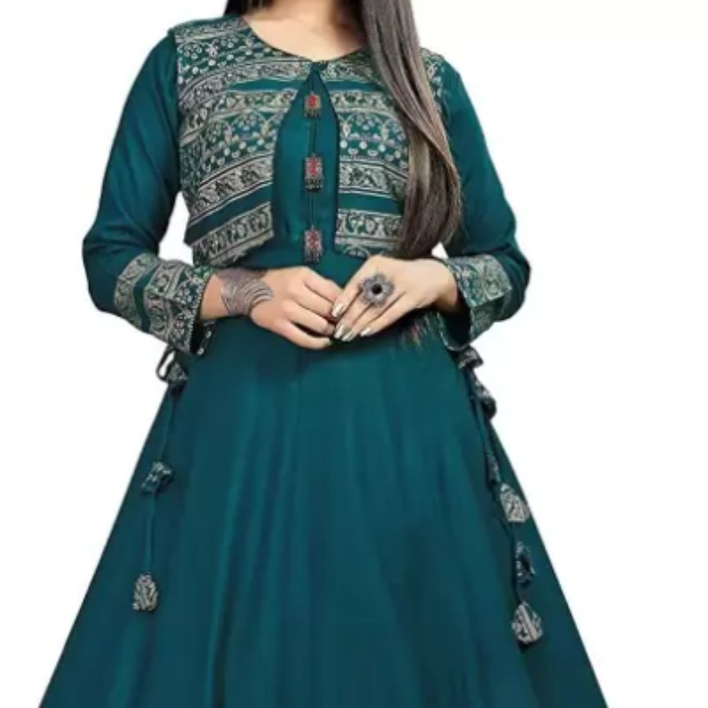 NEW Women Printed Viscose Rayon Anarkali Kurta  (Green)